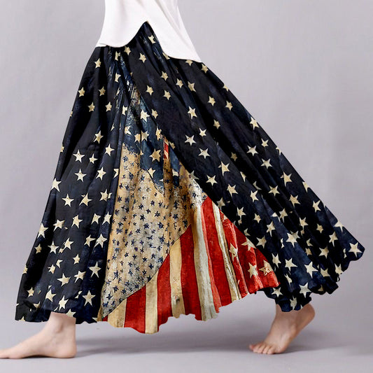 Women's Vintage Independence Day Flag Patchwork Skirt artswardrobe