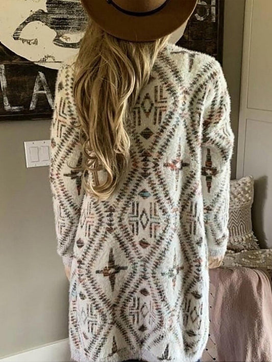 Vintage Tribal Print Cozy Soft Knit Cardigan artswardrobe