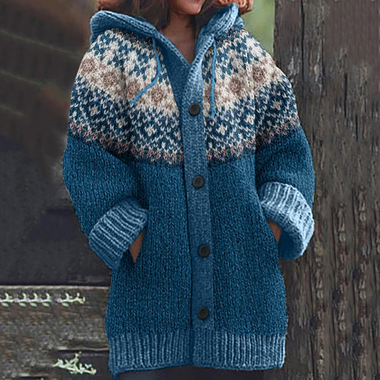 Vintage Tribal Icelandic Knitted Pattern Cozy Cardigan Sweater elevenforest