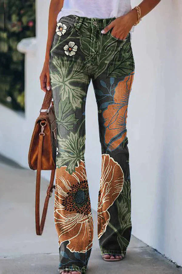 LM | Printed Faux High Rise Flare Pants