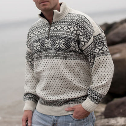 Vintage Warmth Norwool Knit Jacquard Icelandic Half Zip Collar Sweater（Unisex ） elevenforest