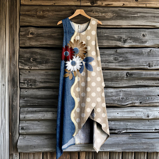 Women's Vintage Floral Art Irregular Dress artswardrobe