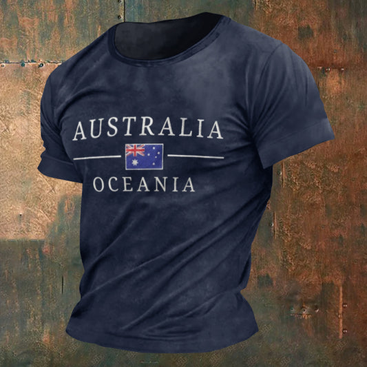 Men's Vintage Australian Print Short Sleeve Casual T-shirt elevenforest