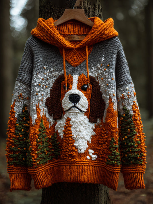 Comstylish Women's Vintage Halloween Dog Embroidered Print Hoodie