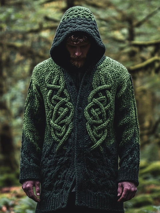 Men's Celtic Knot Contrast Cozy Knit Hooded Cardigan artswardrobe
