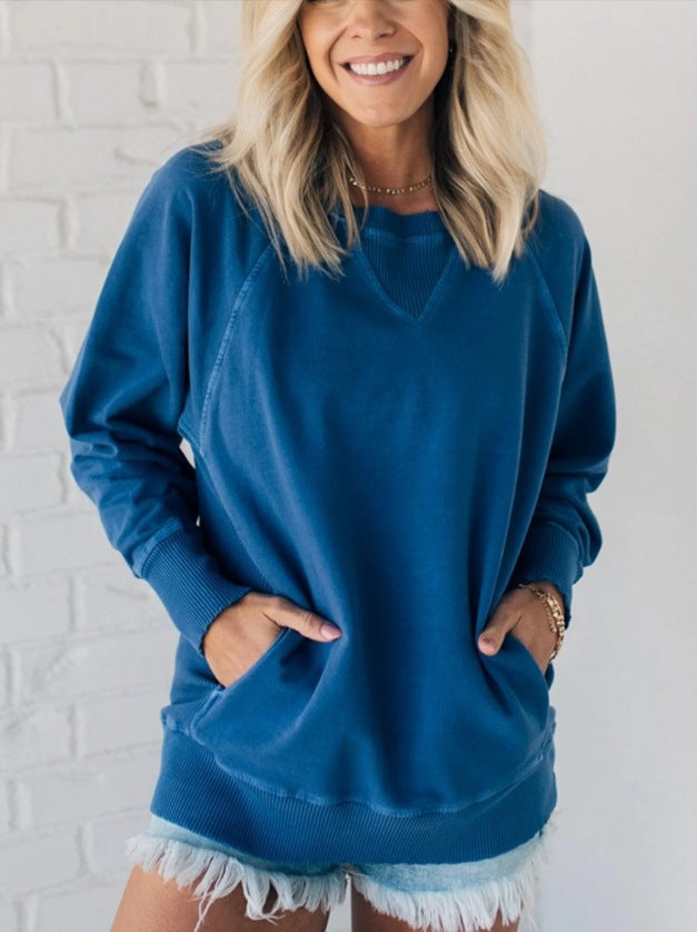 Comstylish Women's Ribbed Accent Pocketed Pullover