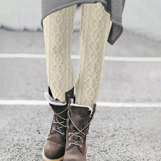 Vintage Pure Wool Pattern Cozy Knit Leggings artswardrobe