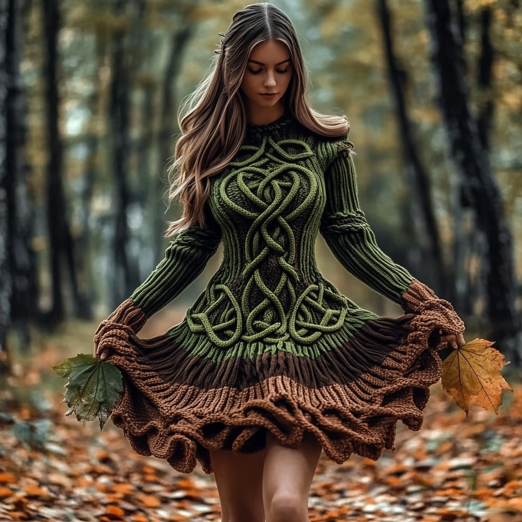 Women's Celtic Knotted Gradient Contrasting Colors Sweater Dress artswardrobe