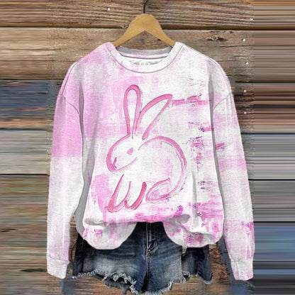 Fashion Casual Rabbit Art Print Round Neck Sweatshirt artswardrobe