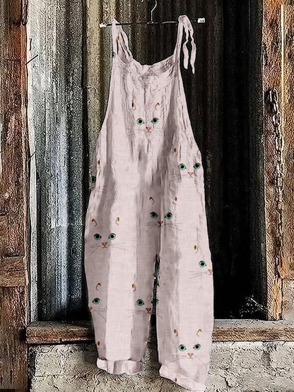 Cute Cat Face Pattern Loose Fit Comfy Jumpsuit elevenforest