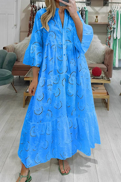 LM | Elegant dress with embroidered eyelets