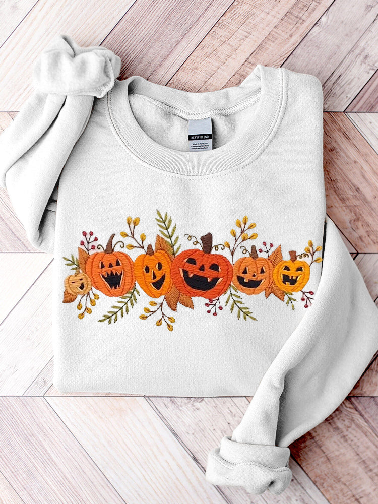 Women's Halloween Pumpkin Embroidery Pattern Sweatshirt artswardrobe