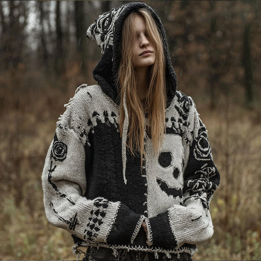 Halloween Patchwork Funny Smiley Face Hooded Sweater elevenforest