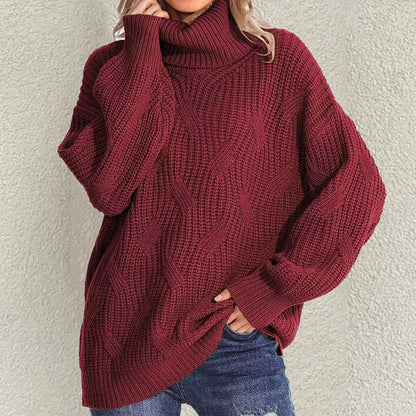 Retro Loose Turtleneck Cable Knitted Long Sleeve Sweater elevenforest