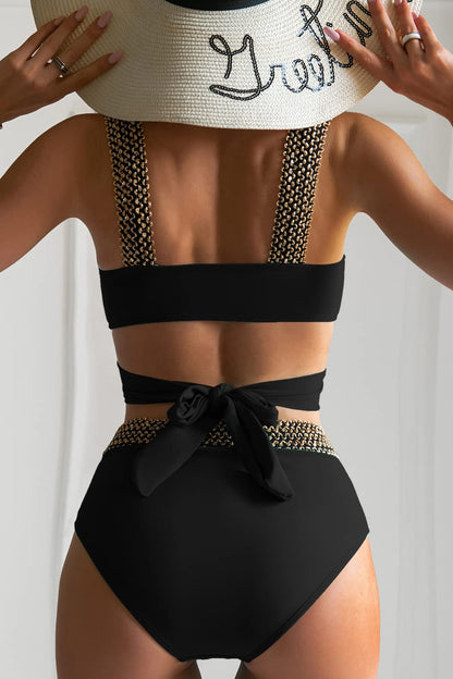 Alma® | Gold-colored Bikini With Cross-shoulder Strap and High Waist
