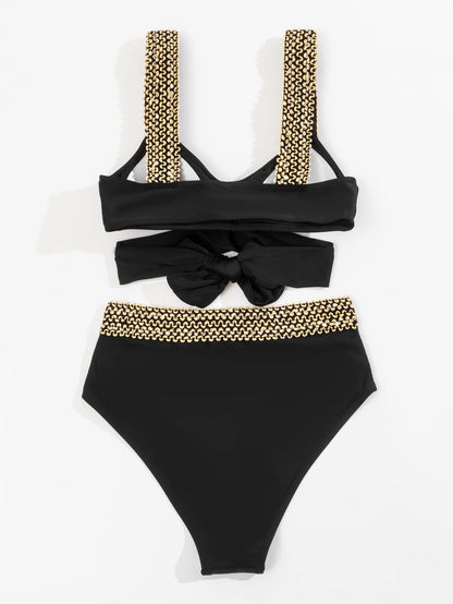 Luz® | Gold-colored Bikini With Cross Straps and a High Waist