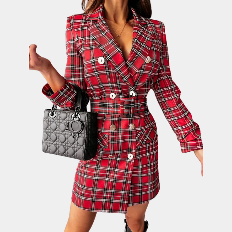 LM | Stylish blazer dress with belt for women