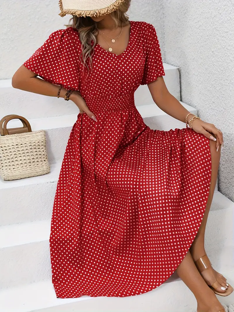 LM | Printed casual dress with short sleeves