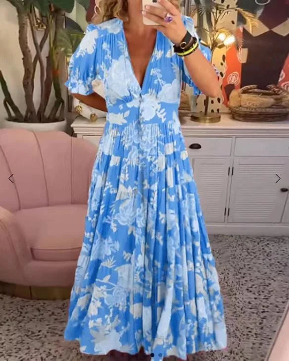 LM | Comfortable long dress with V-neck and pochette