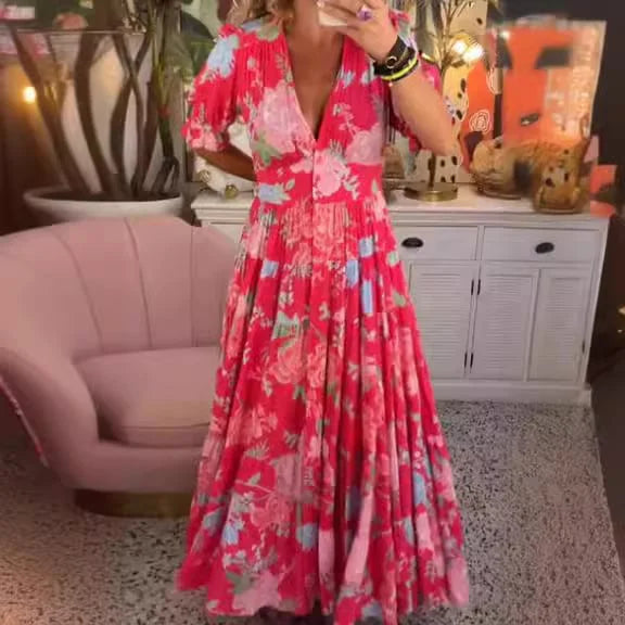 LM | Comfortable long dress with V-neck and pochette