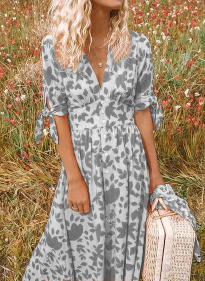 LM | Maxi dress with floral V-neckline