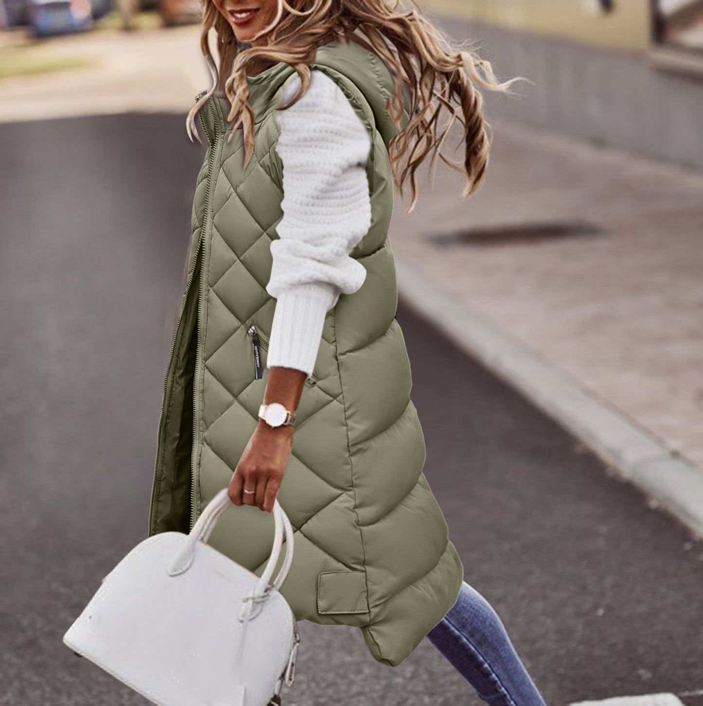LM | Long hooded sweatshirt in puffer style for women