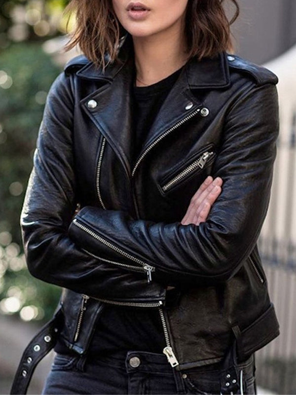 LM | Perfecto jackets made of imitation leather with zipper, elegant women's jackets