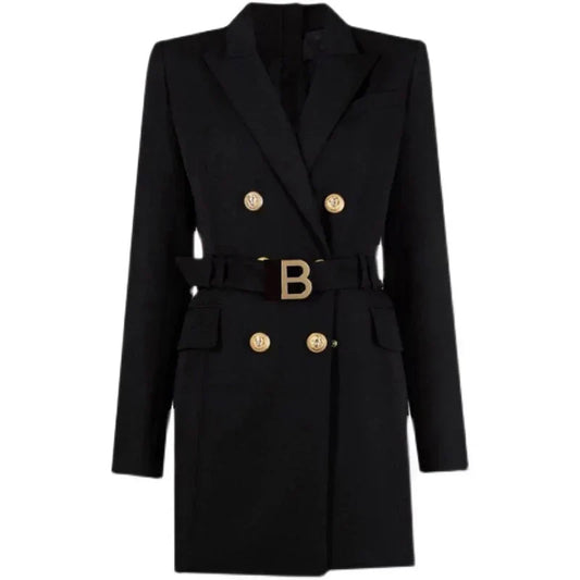 LM | classic blazer dress for the office with belt and luxury buttons