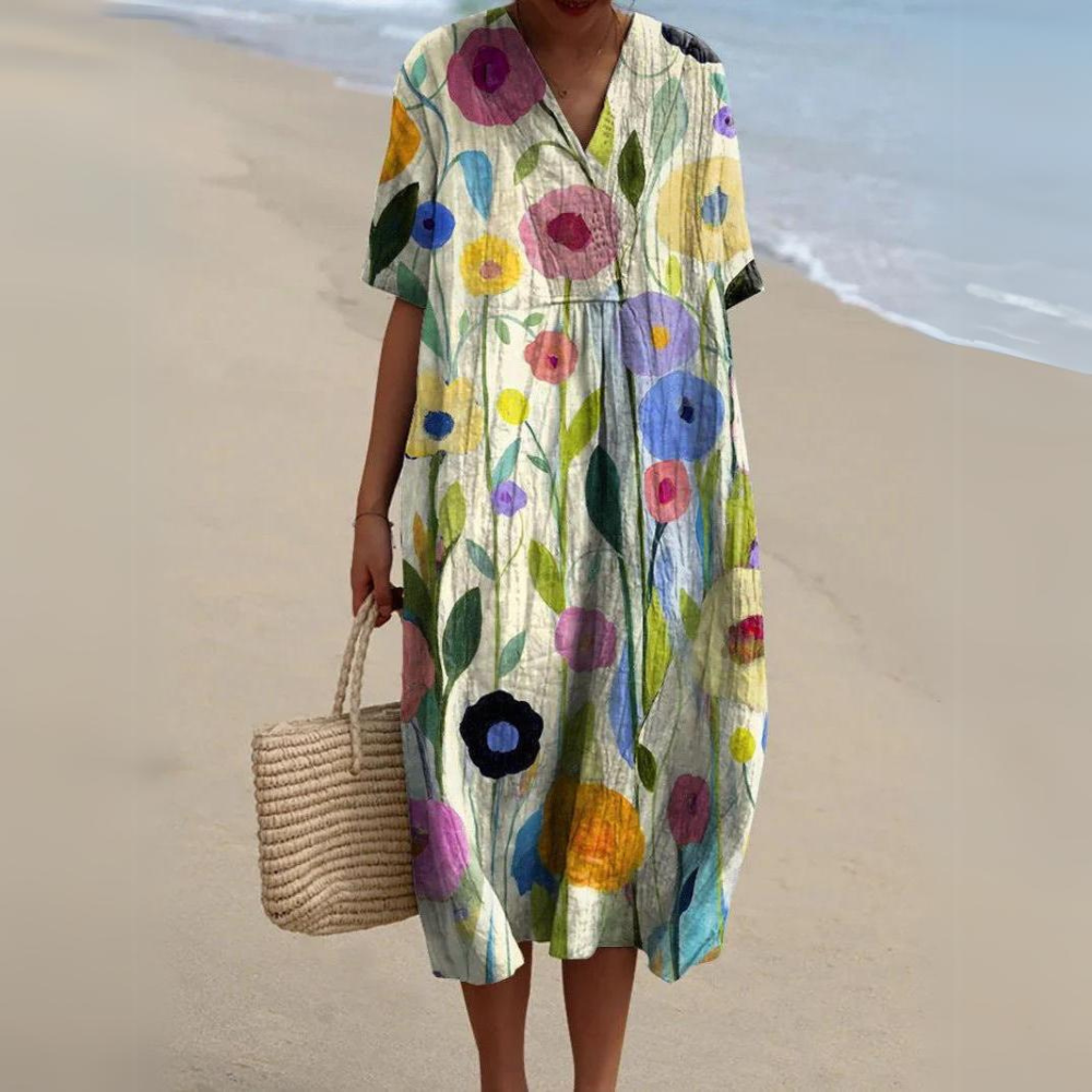 LM | Midi dress with bohemian floral pattern