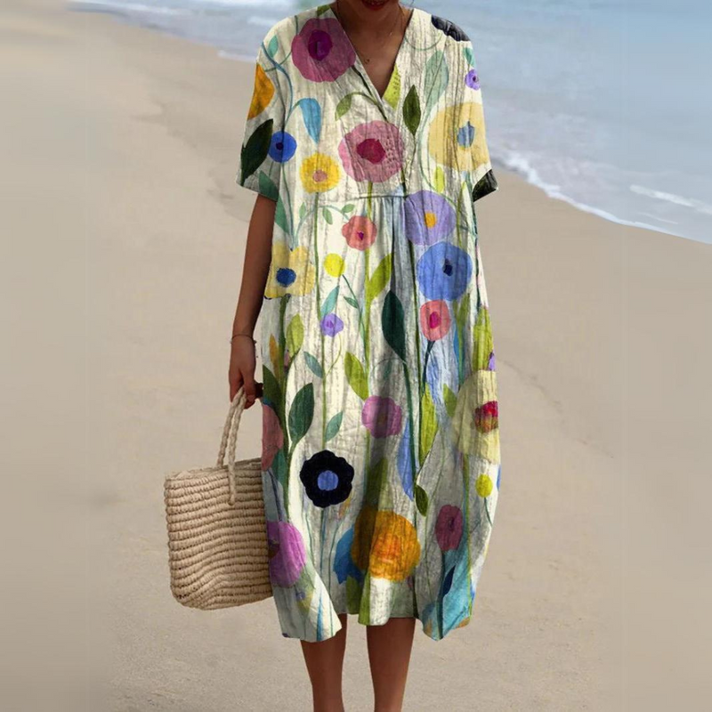 LM | Midi dress with bohemian floral pattern