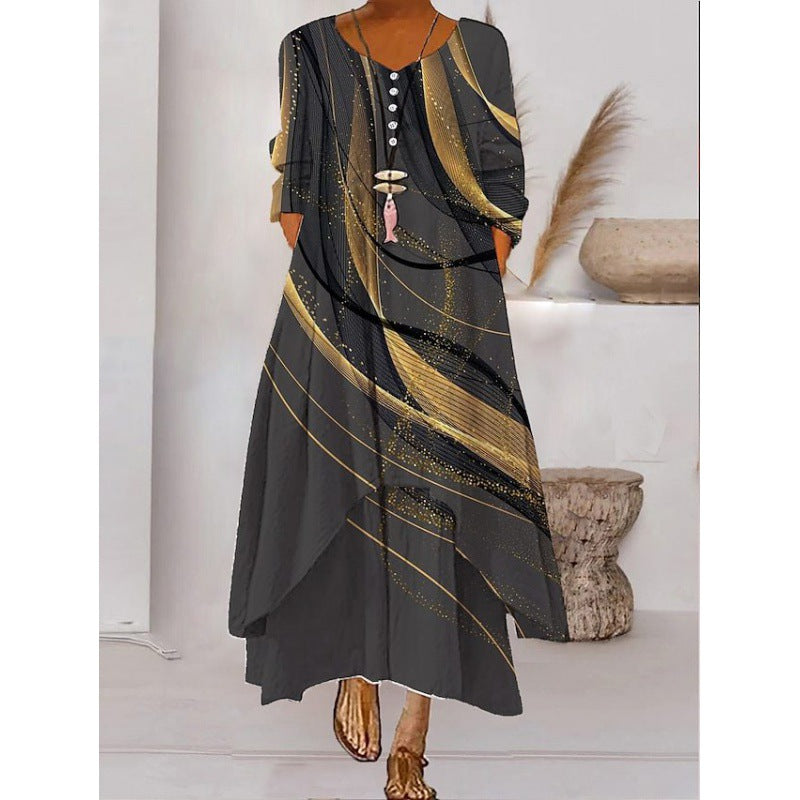 LM | Long sleeve maxi dress - button neckline