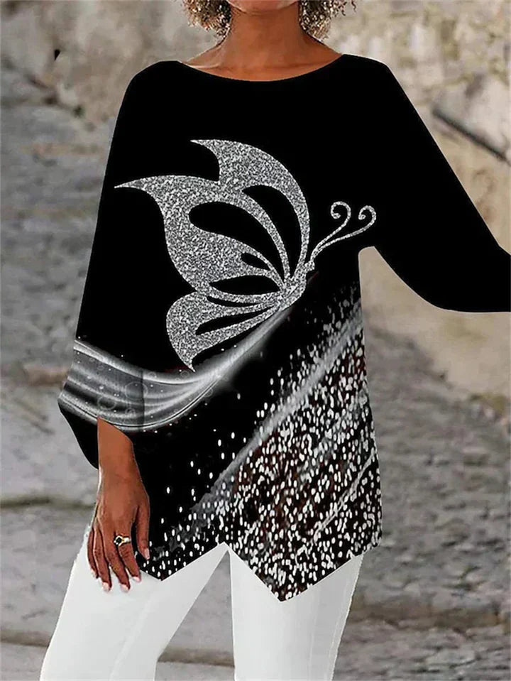LM | Stylish geometric printed long-sleeved blouse