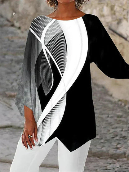 LM | Stylish geometric printed long-sleeved blouse