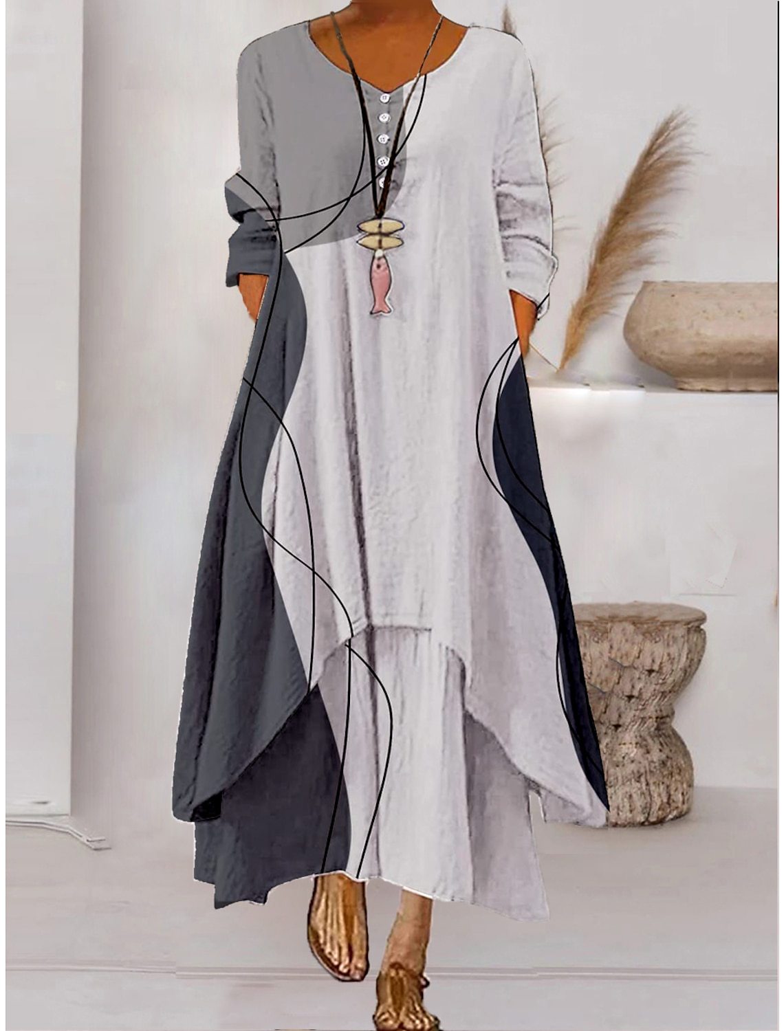 LM | Long sleeve maxi dress - button neckline