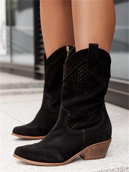 LM | Mid High Heel Branded Suede Low Cut Women's Boots Trendy