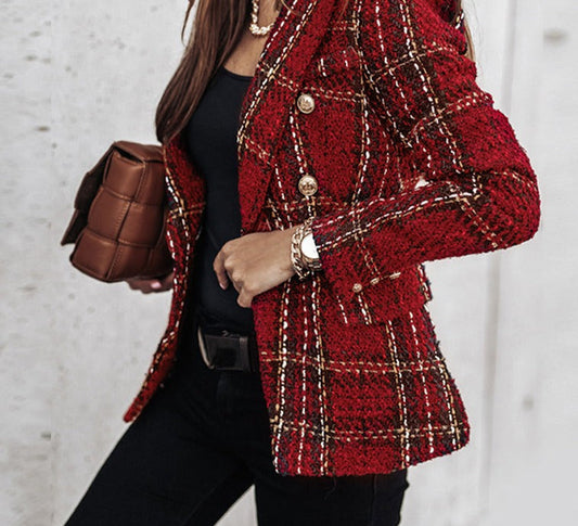 LM | Checked blazer with two rows of buttons