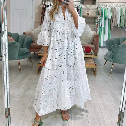 LM | Elegant dress with embroidered eyelets