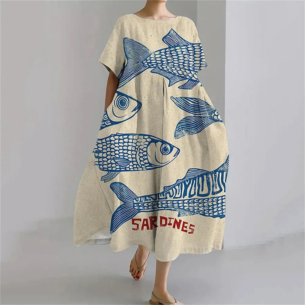 LM | Plus-Size Loose Fit Summer Dress with Pocket & O-Neck Elegant Summer Maxi Dress