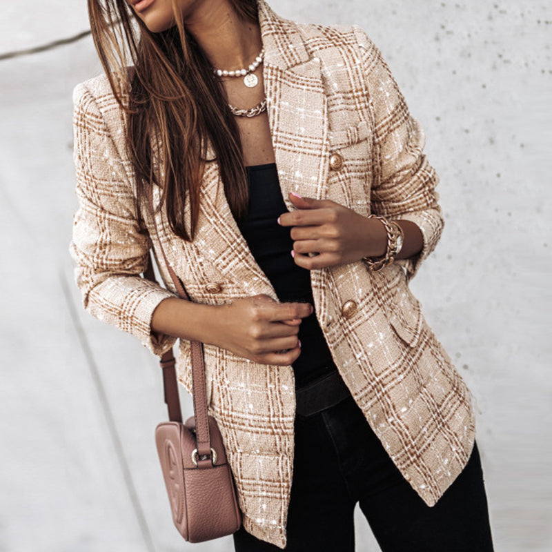 LM | Checked blazer with two rows of buttons