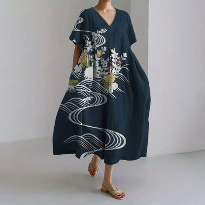 LM | Plus-Size Loose Fit Summer Dress with Pocket & O-Neck Elegant Summer Maxi Dress