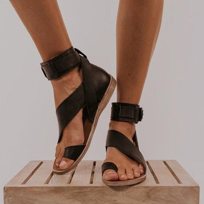 LM | Cross strap ankle wrap toe ring sandals
