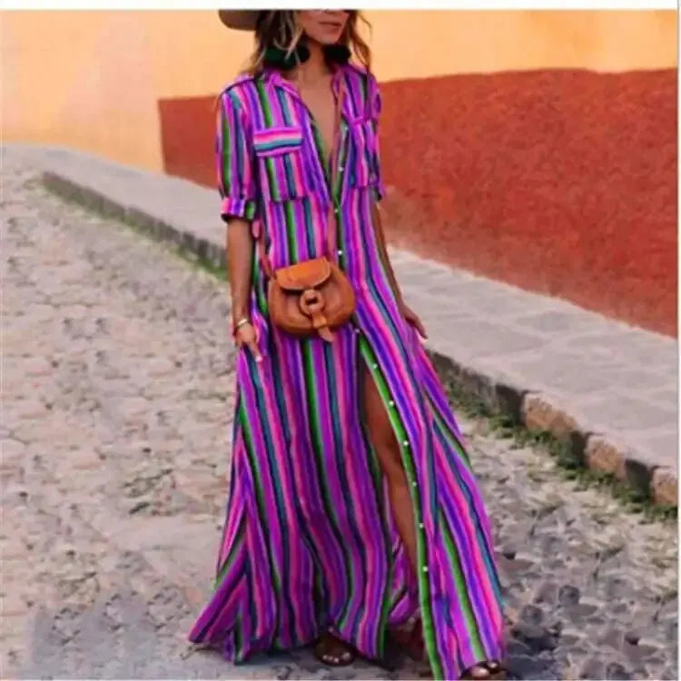 LM | Striped casual long maxi dress
