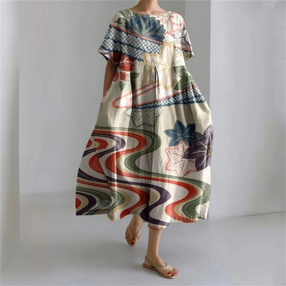 LM | Plus-Size Loose Fit Summer Dress with Pocket & O-Neck Elegant Summer Maxi Dress