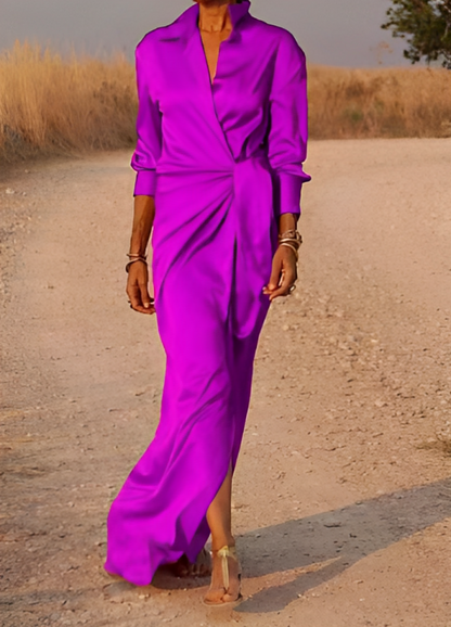 LM | Long-sleeved maxi dress with lapels and slim fit