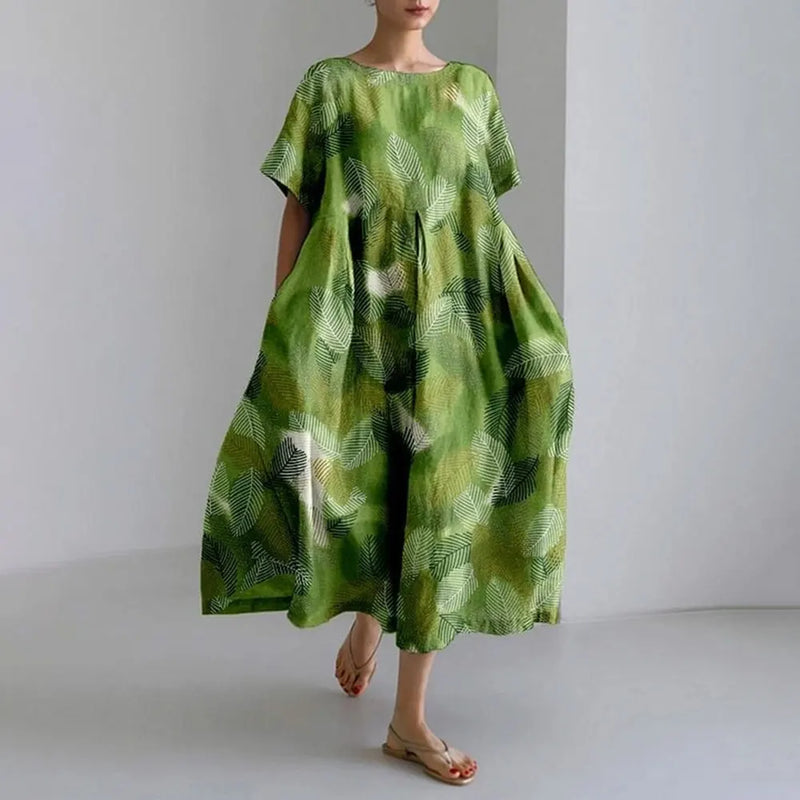 LM | Plus-Size Loose Fit Summer Dress with Pocket & O-Neck Elegant Summer Maxi Dress