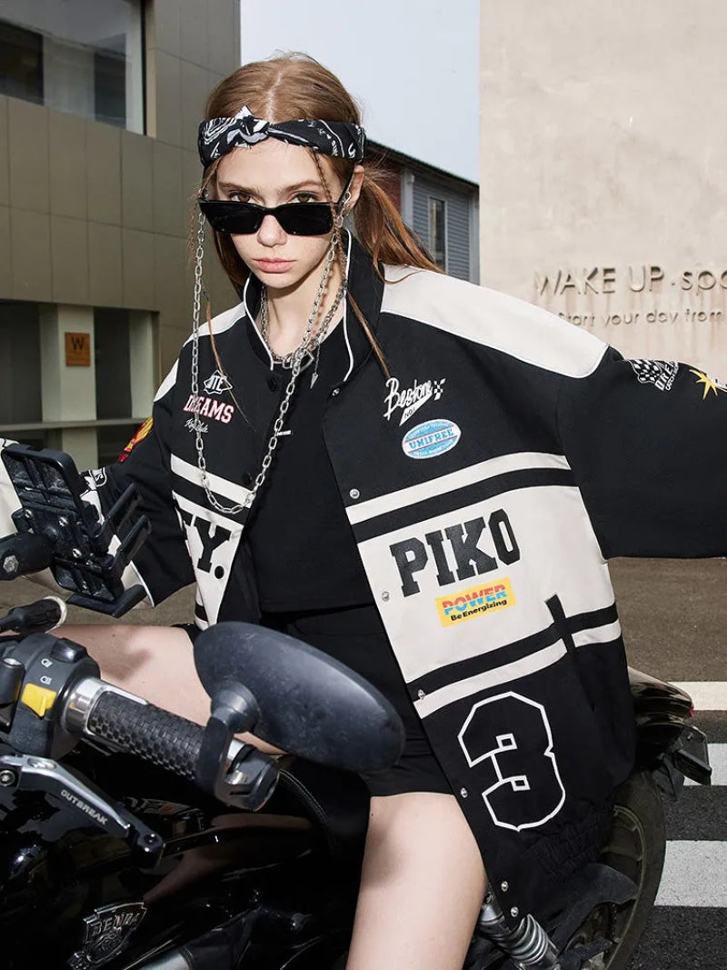 LM | Great racing jacket with badges and emblems