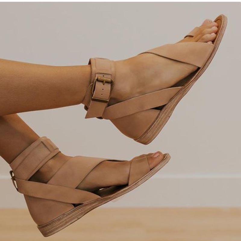 LM | Cross strap ankle wrap toe ring sandals