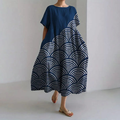 LM | Plus-Size Loose Fit Summer Dress with Pocket & O-Neck Elegant Summer Maxi Dress