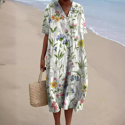 LM | Midi dress with bohemian floral pattern