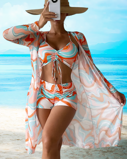 Boronia® | Printed High Waist Cover Up Bikini Set